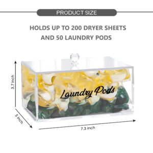 LENIUM Dryer Sheet Holder for Laundry Organization and Storage , Set of 2 Clear Dryer Sheet Dispenser 7.3x5x3.7, Laundry Pods Container with Lid Modern Sleek Design, Container with Lid, Laundry Pods