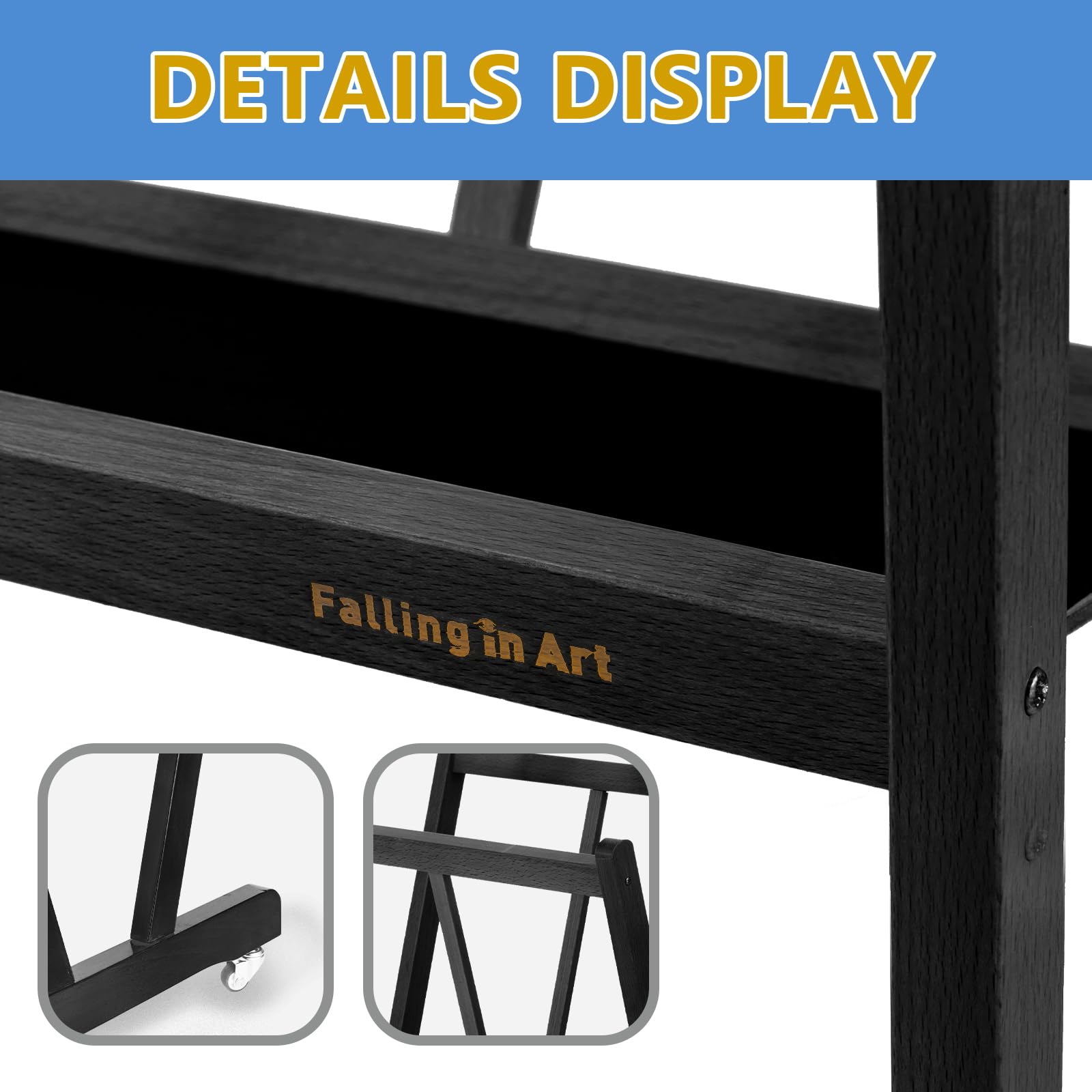 Falling in Art Large Wooden Print Rack, Art Drying and Display Rack with Rolling Casters, Storage Rack for Canvas, Prints, Panels, Posters, Shows and Art Exhibitions, Black