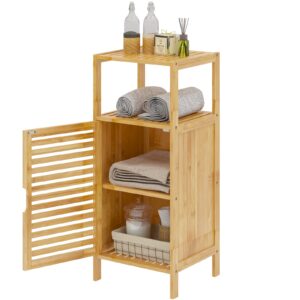 SogesHome Bamboo Bathroom Storage Cabinet, Freestanding Floor Cabinet with 2-Tier Shelf for Kitchen, Midi Cabinets with 1-Door for Living Room, Bathroom