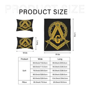 Bedding Sheet Bed Sets, Freemasonry Masonic Lodge Symbol Soft 3-Pieces Duvet Cover Set Comfy 1 Comforter Cover & 2 Pillowcases for All Season Queen(90"×90")