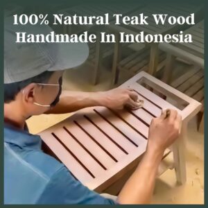 Teak Shower Bench - Fully Assembled 18 Inch Shower Stool with Shelf | Water Resistant Shower Benches for Inside Shower to Sit On | Shower Chair for Bathroom, Spa, Garden | Adjustable Non-Slip Feet