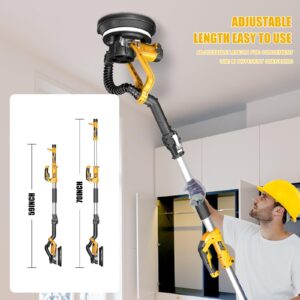 ZHJAN Heavy Duty Drywall Sander(880W) With Vacuum, Electric Drywall Sander,5 Variable Speed 1000-2100RPM,Foldable & Extendable Handle,12 Pcs Sanding discs and Dust Absorption Bag,LED Light 59 inches