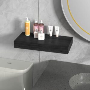 NiHome Floating Shelf with Drawer, Floating Nightstand, Floating Shelf Wood, Wall Mounted Rustic Wood Shelf for Bedroom, Living Room, Kitchen, Hold up to 80lbs (Black)