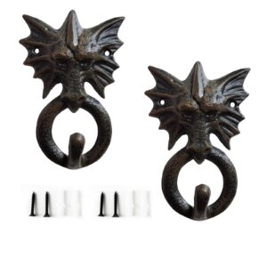 catchdragon cast iron dragon wall hooks decorative, coat towel hooks for wall or door, wall hooks heavy duty for haning clothes, coats, bags, hats, towels (dragon-1)