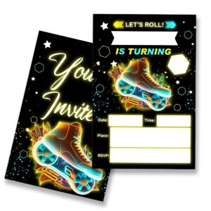 eudosi roller skating birthday party invitations supplies fill-in set of 20 with envelopes skate theme let's roll birthday bash invites cards(double sided)