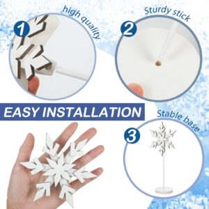 Soaoo 3 Pcs Christmas Snowflake Decorations Wooden Snowflakes Tabletop Decor White Winter Snowflake Table Sign Xmas Tall Standing Wood Block Snowflake Centerpieces for Tables Shelf Mantel Indoor Decor