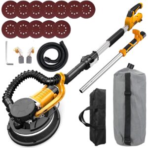 ZHJAN Heavy Duty Drywall Sander(880W) With Vacuum, Electric Drywall Sander,5 Variable Speed 1000-2100RPM,Foldable & Extendable Handle,12 Pcs Sanding discs and Dust Absorption Bag,LED Light 59 inches