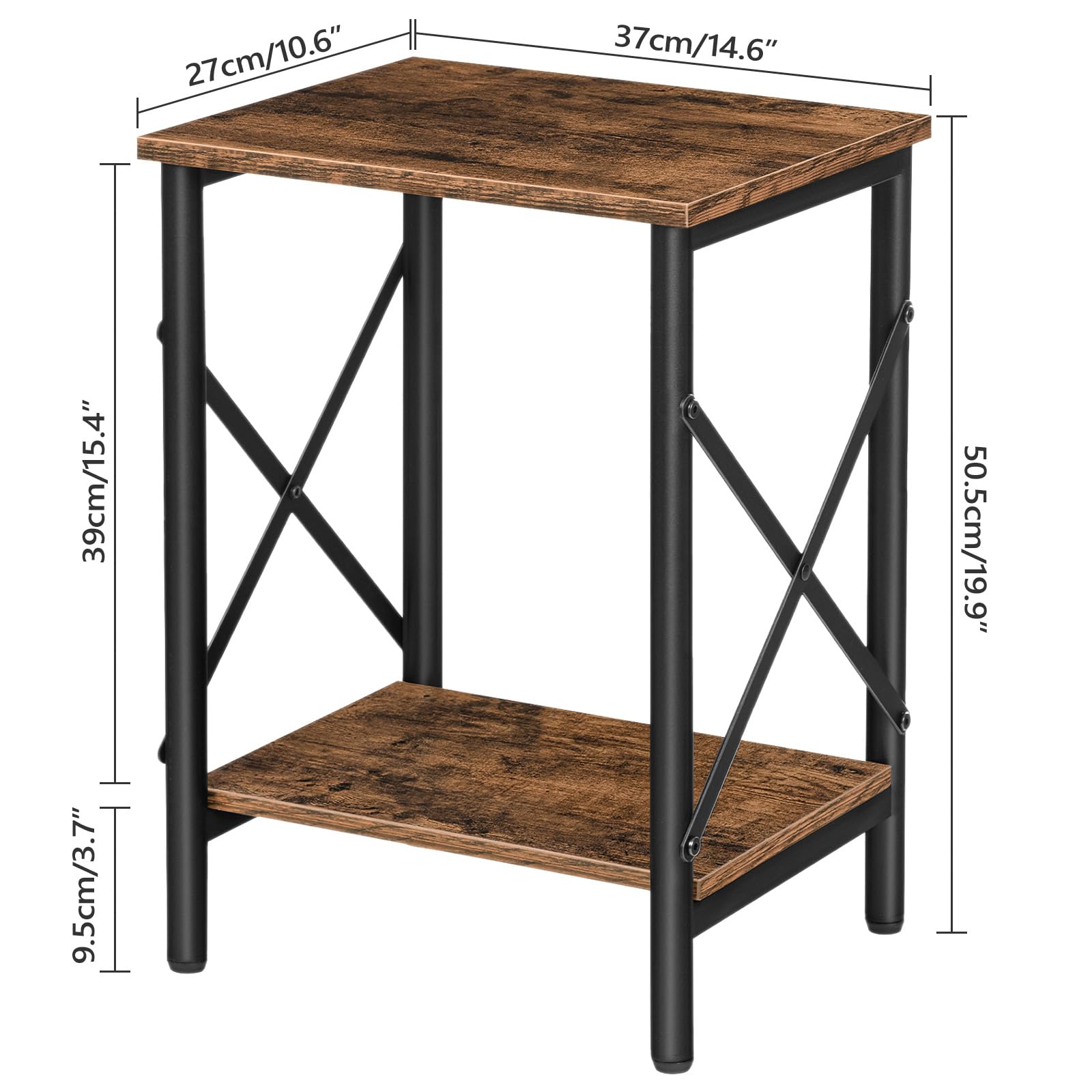 MAHANCRIS Side Table Set of 2, End Table with Storage, Bedside Table, Narrow Nightstand for Small Space, Small End Stand with Metal Frame, Living Room, Bedroom, Easy Assembly, Rustic Brown ETHR2801S2Z