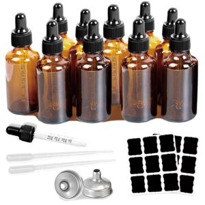 z-synka 10 pack 2 oz amber glass bottles with dropper, uv protection, for essential oils, serum, liquids