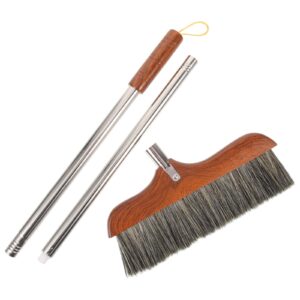 Yardwe Horse Hair Soft Bristle Broom Wooden Handle Angle Broom Floor Cleaning Broom Hair Removal Sweeper Carpet Sweeping Brush for Indoor Outdoor Kitchen