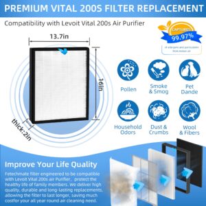 2 Pack Vital 200S HEPA Replacement Filter Compatible with LEVOIT Vital 200S Air Pur-ifier H13 Grade True HEPA, High-Efficiency Activated Carbon Filter Replace Part # Vital 200S-RF