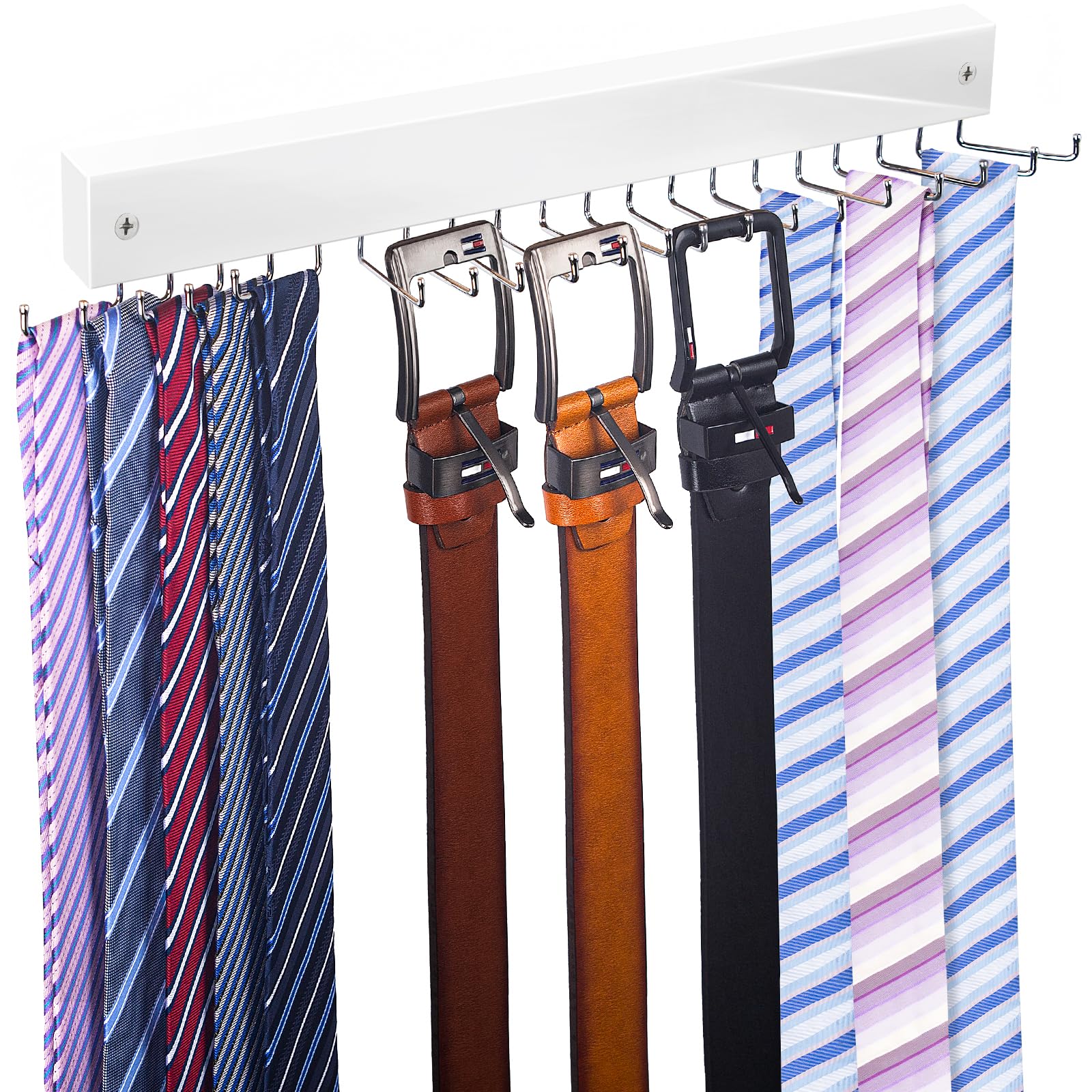 Tie Rack Wall Mounted Belt Hanger, 360° Rotating Tie Hanger Belt Organizer 20 Storage Hooks for Belt, Ties, Purse, Scarves, Tank Top, Hats, Medals