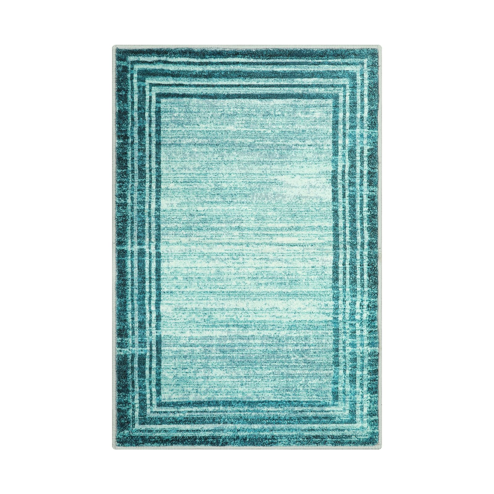 Lahome Abstract 2x3 Teal Kitchen Rug,Washable Low-Pile Entry Rug Non-Slip Door Mat Indoor Entryway Rug,Modern Bordered Soft Small Bathroom Mat Throw Rug