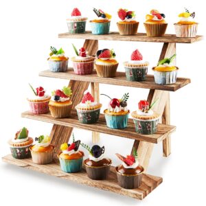 Umgozrz Wooden Cupcake Stand 4 Tier Wooden Cupcake Stand Cupcake Holder Rustic Wood Cupcake Stand Wooden Display Stand