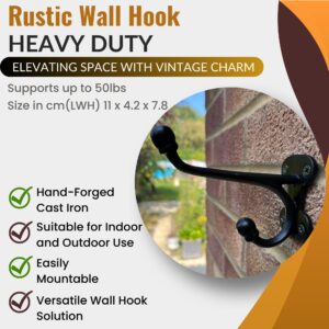 Rustic Wall Hooks Heavy Duty: Black Cast Iron Hooks for Bags, Coat, Towels and Hat, Farmhouse Decorative Antique Wall Hooks