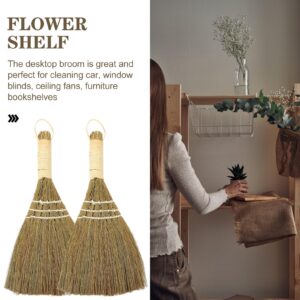 Mobestech 2pcs Kitchen Cleaning Broom Straw Braided Broom Small Natural Whisk Table Small Broom Mini Desk Broom Rustic Broom Table Top Desk Mini Brooms Kid Desk Mini Brush Wedding Miscanthus