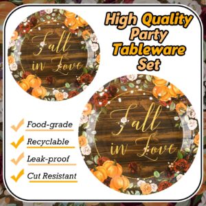 Sunnyray 96 Pieces Fall in Love Party Decorations Supplies Pumpkin Flower Autumn Party Tableware Set Bridal Shower Party Dessert Plates Napkins Forks for 24 Guests Bridal Anniversary Engagement Party