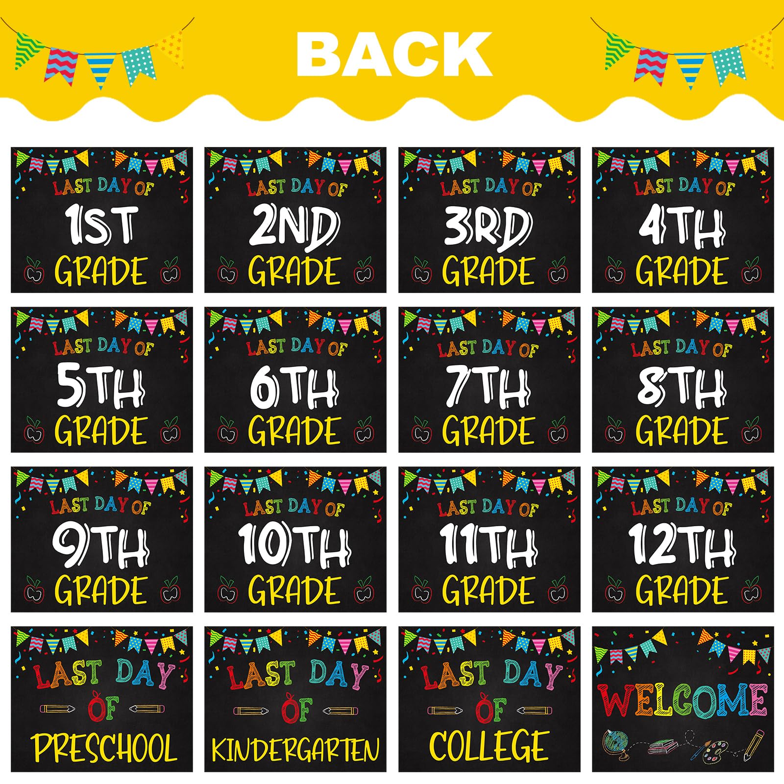 PETCEE First Day School Sign - 15 Grades First and Last Day of School Sign 8 x 10 for Kids Girls Boys Reusable Preschool Kindergarten to College Gifts