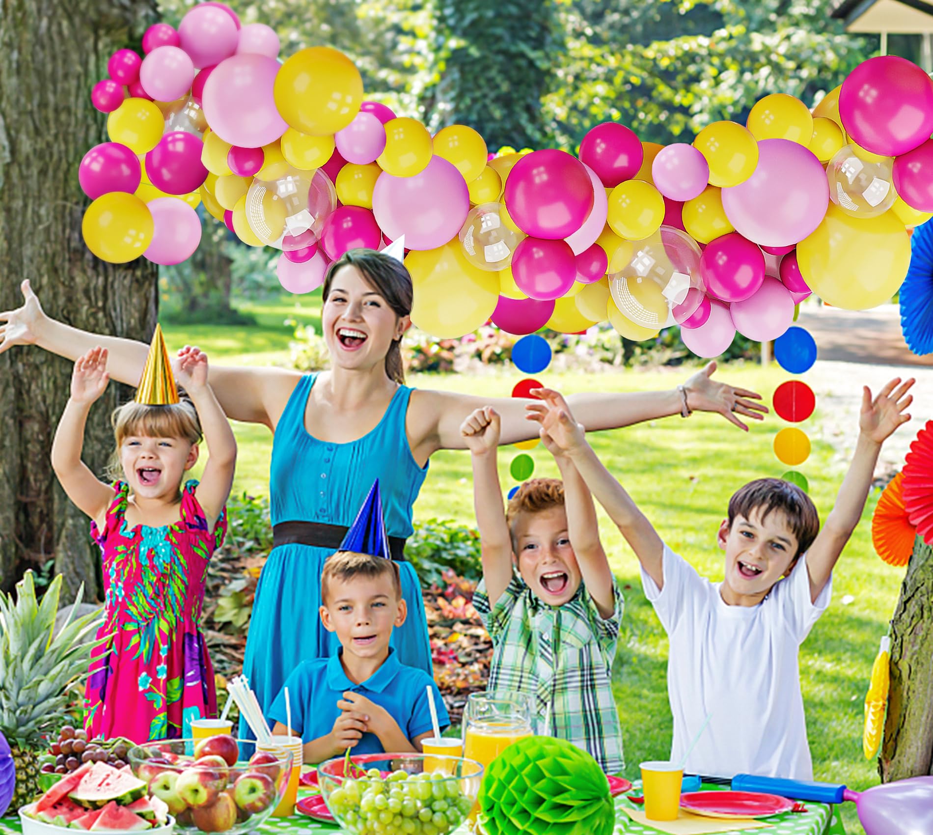 Hot Pink Yellow Balloons Arch Garland Kit-148Pcs Pink Yellow Balloon Garland for Birthday Anniversary Baby Shower Engagement Wedding Retirement Party Decoration