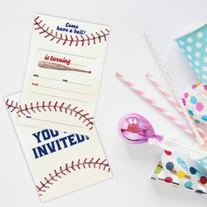 JCVUK Baseball Birthday Invitation Cards, Sports Theme, 20 Invites With Envelopes, Double-sided Fill In Style Invitations, Birthday Party Favor, Decorations And Supplies - Y06