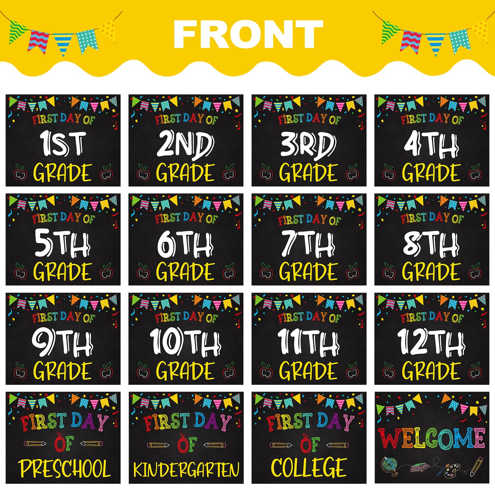 PETCEE First Day School Sign - 15 Grades First and Last Day of School Sign 8 x 10 for Kids Girls Boys Reusable Preschool Kindergarten to College Gifts