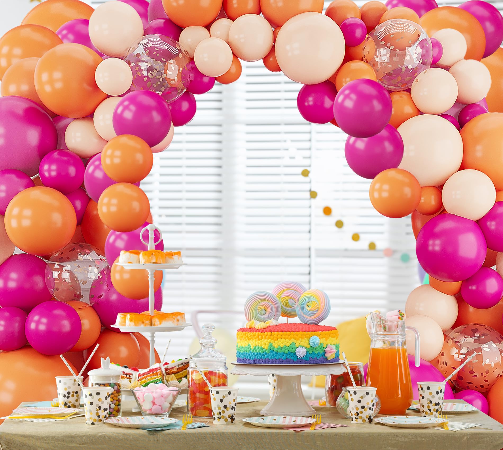 Orange Hot Pink Balloons Arch Garland Kit-148Pcs Orange Pink Balloon for Birthday Anniversary Baby Shower Engagement Wedding Retirement Party Decoration