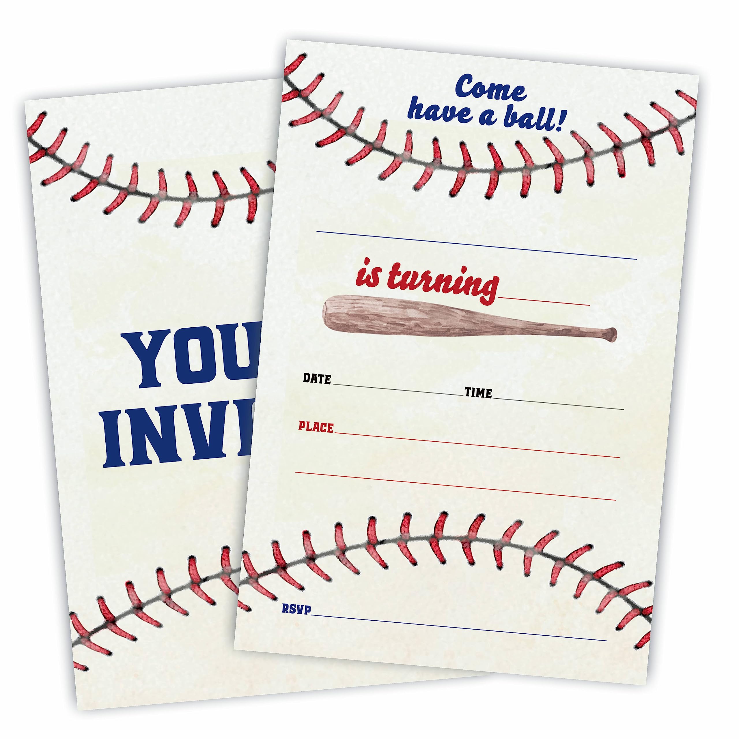 JCVUK Baseball Birthday Invitation Cards, Sports Theme, 20 Invites With Envelopes, Double-sided Fill In Style Invitations, Birthday Party Favor, Decorations And Supplies - Y06