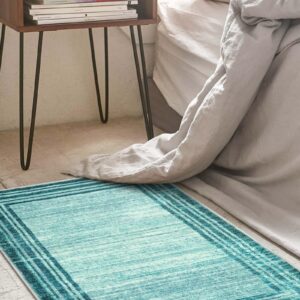 Lahome Abstract 2x3 Teal Kitchen Rug,Washable Low-Pile Entry Rug Non-Slip Door Mat Indoor Entryway Rug,Modern Bordered Soft Small Bathroom Mat Throw Rug