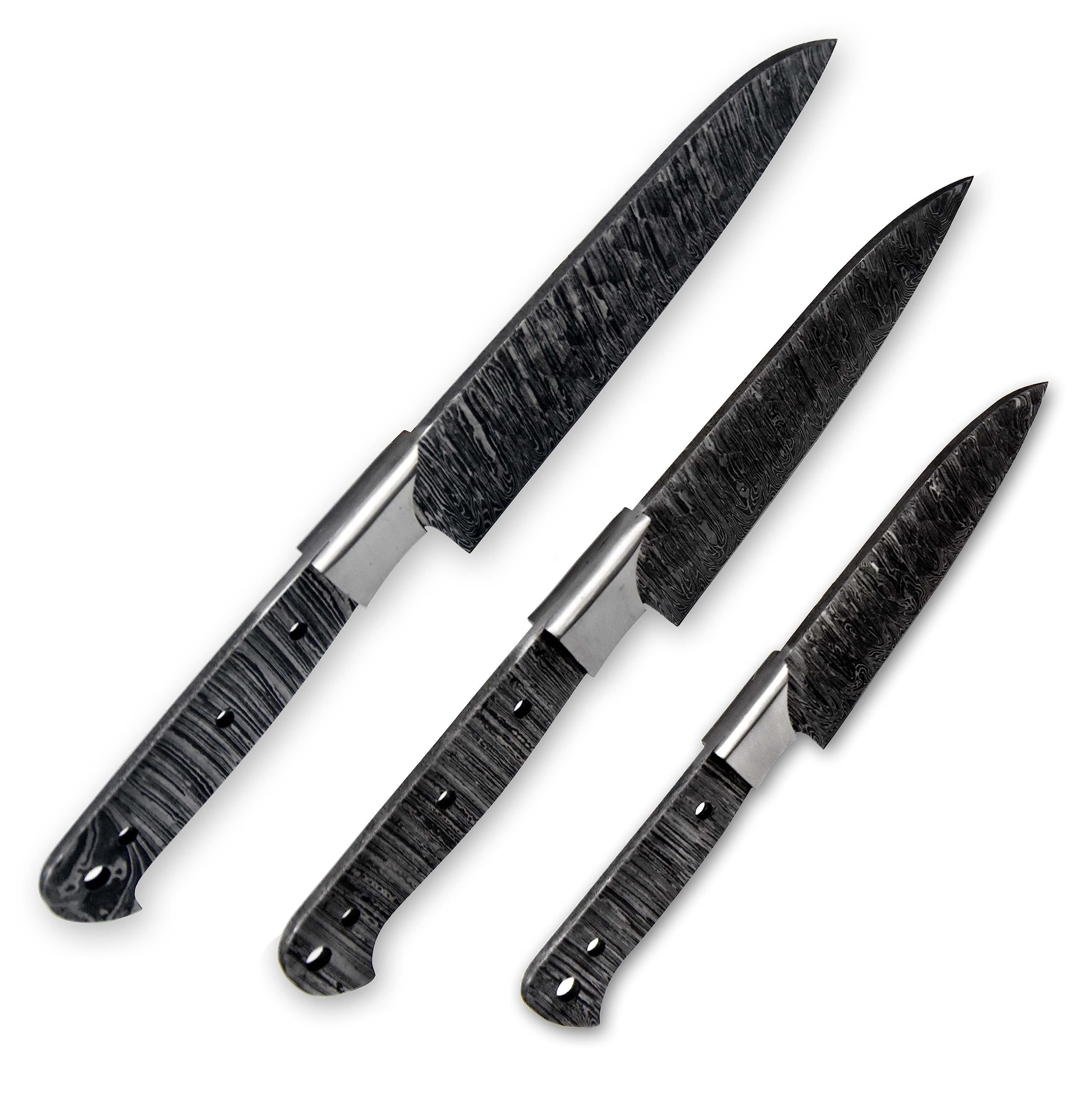 Hercules Knives Custom 3Pcs Set Of Chef Knife - Kitchen Knife Hand Forged Hammered Damascus Steel Blank Blade Handmade Knife Making Supply (STEEL BOLSTER)