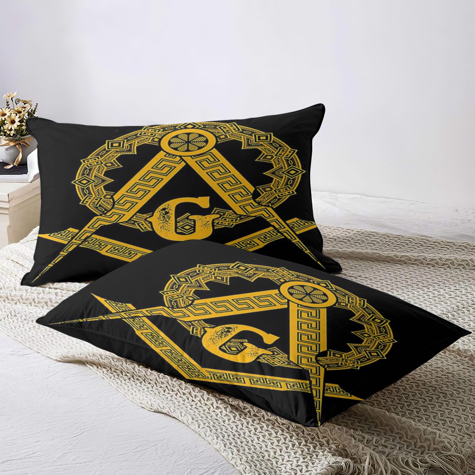 Bedding Sheet Bed Sets, Freemasonry Masonic Lodge Symbol Soft 3-Pieces Duvet Cover Set Comfy 1 Comforter Cover & 2 Pillowcases for All Season Queen(90"×90")