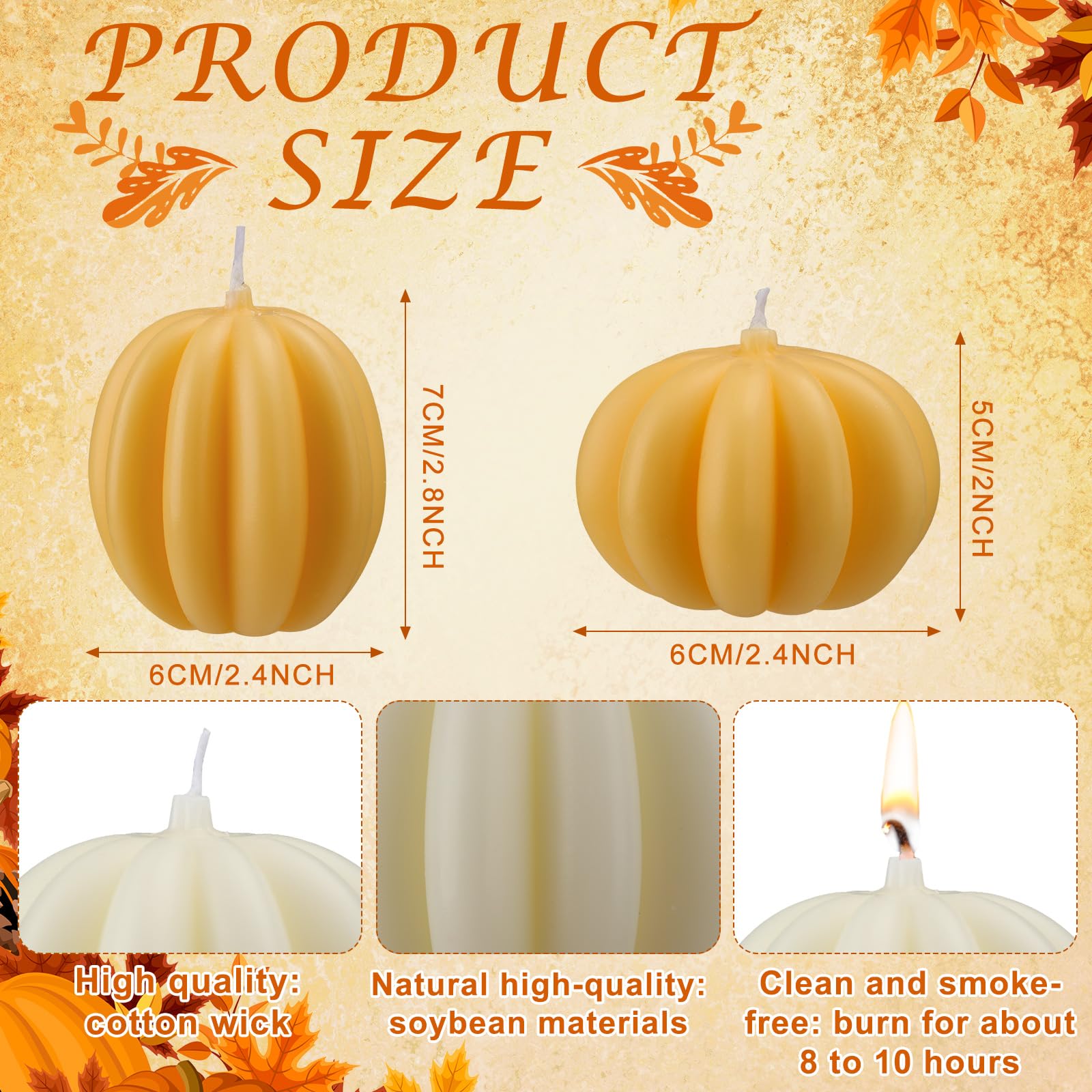 MTLEE 6 Pieces Fall Pumpkin Shaped Candles Thanksgiving Scented Candles Pumpkin Tealight Candles Home Decor Pumpkin Candle Handmade Wax Candle for Bedroom Bathroom Party (Orange, White, Pumpkin)