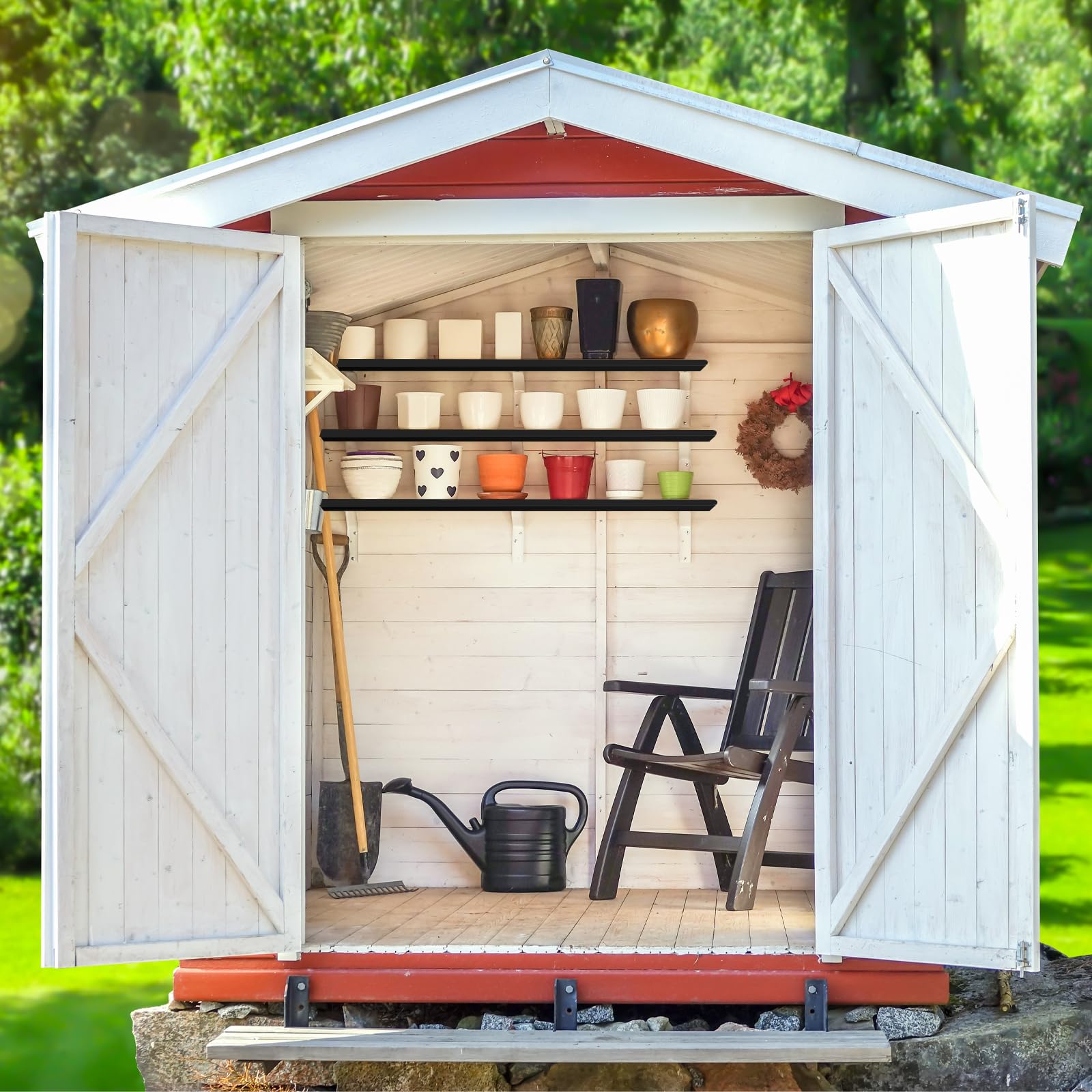 Hicarer Metal Laminate Shelving Boards Large Metal Black Shelving Shed Shelving for 26 Cu. ft Horizontal Storage Shed Cabinet Shelf, Easy Assembly, One Shelf Can Hold 44 Lbs, 46 x 13 Inch