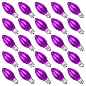 agaphoton 25 pack purple christmas replacement bulbs, c7 clear purple flame replacement bulbs for outdoor string light, c7/e12 candelabra base 5 watt great for christmas bulbs