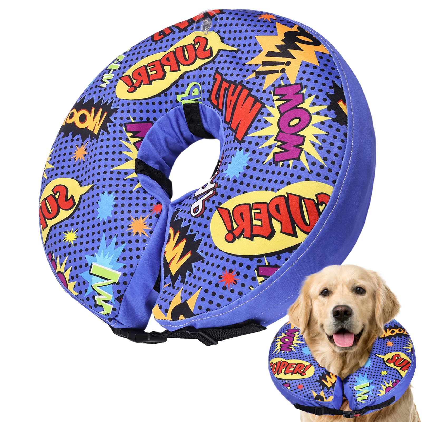 Crazy Felix Inflatable Dog Cone for Large Medium Small Dogs Soft Cone for Dogs After Surgery to Stop Licking and Scratching Donut Dog Recovery Collar with Pattern Elizabethan Collar for Dogs(Blue,M)