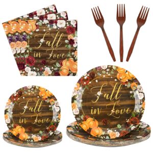 sunnyray 96 pieces fall in love party decorations supplies pumpkin flower autumn party tableware set bridal shower party dessert plates napkins forks for 24 guests bridal anniversary engagement party