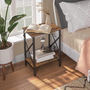 MAHANCRIS Side Table Set of 2, End Table with Storage, Bedside Table, Narrow Nightstand for Small Space, Small End Stand with Metal Frame, Living Room, Bedroom, Easy Assembly, Rustic Brown ETHR2801S2Z