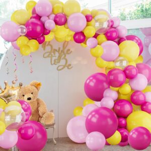 Hot Pink Yellow Balloons Arch Garland Kit-148Pcs Pink Yellow Balloon Garland for Birthday Anniversary Baby Shower Engagement Wedding Retirement Party Decoration