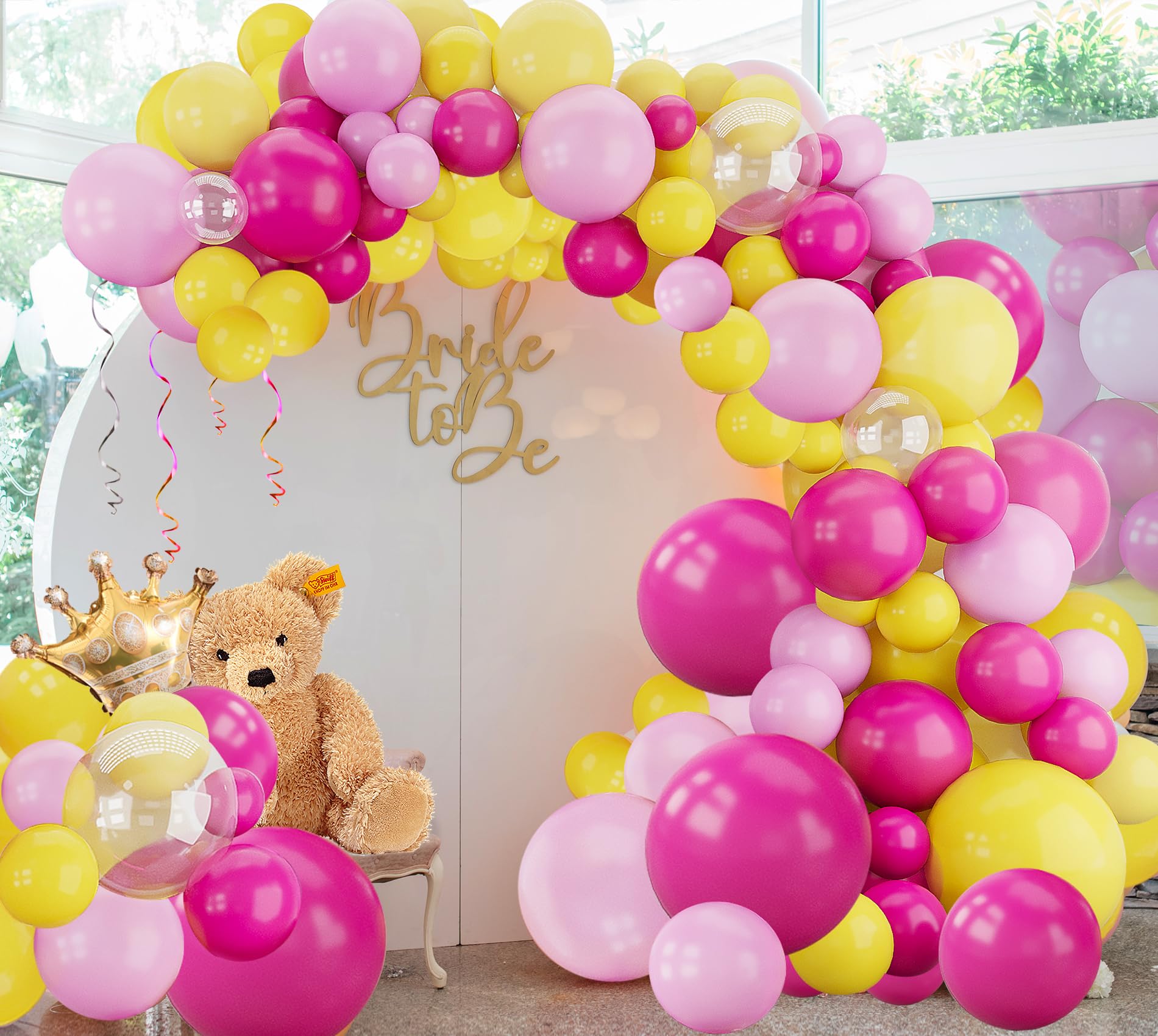 Hot Pink Yellow Balloons Arch Garland Kit-148Pcs Pink Yellow Balloon Garland for Birthday Anniversary Baby Shower Engagement Wedding Retirement Party Decoration