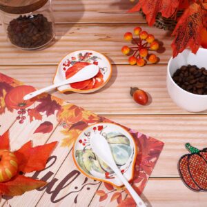 Whaline Fall Spoon Rest Watercolor Autumn Pumpkin Coffee Spoon Rest Ceramic Teaspoon Holder Small Sauce Dishes Dipping Bowl Ring Dish for Holiday Party Counter Kitchen Housewarming Gift, 2Pcs