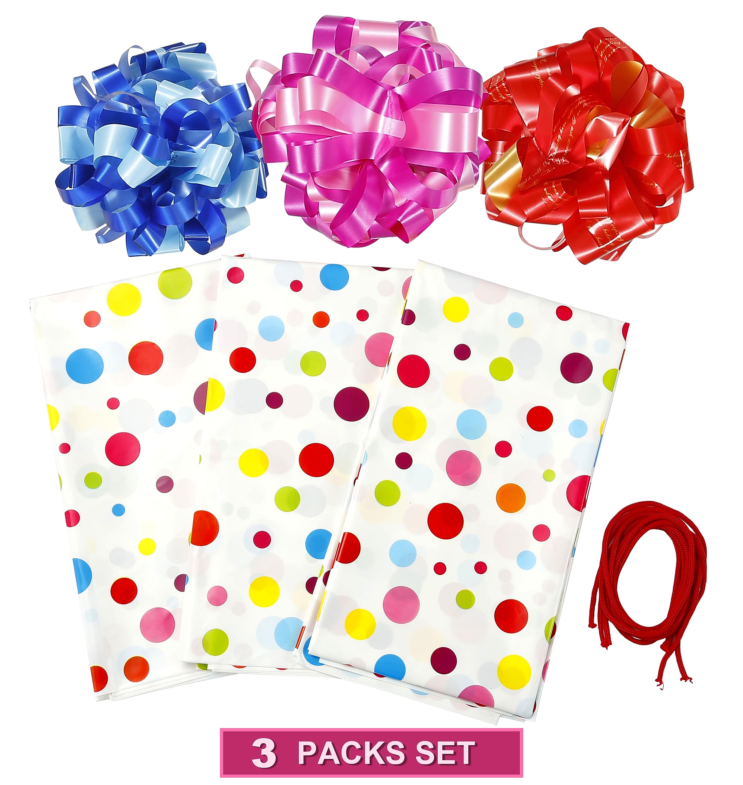 Shineloha 3 Pack Large Gift Bags (XL) 44"x 36" | Oversized Plastic Gift Bags with Pull Flowers | Party Favor Bags, Large Gift Bags for Presents |Birthday Gift Gag, New Parents