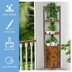 DRDINGRUI Tall Corner Shelf Cabinet, Corner Storage Cabinets,70.9'' Height 5-Tier Bookshelf Stand,Corner Plant Stand, Rustic Style Rack for Home,Kitchen,Living Room Storage