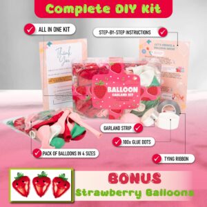 ALL-IN-1 Strawberry Balloon Arch Kit & Garland with BONUS Strawberry – Small and Large Red Pink Green Strawberry Balloons – Strawberry Shortcake Party Decorations Supplies for Birthday & Baby Shower