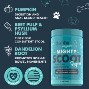 Mighty Paw Waggables Mighty Scoot (Made in USA) | Dog Digestive Support Anal Gland Chews. Dog Anal Gland Scoot for Dogs. Beet Pulp & Pumpkin Dog Fiber Supplements. Pet Bowel Gut Health (120 Count)