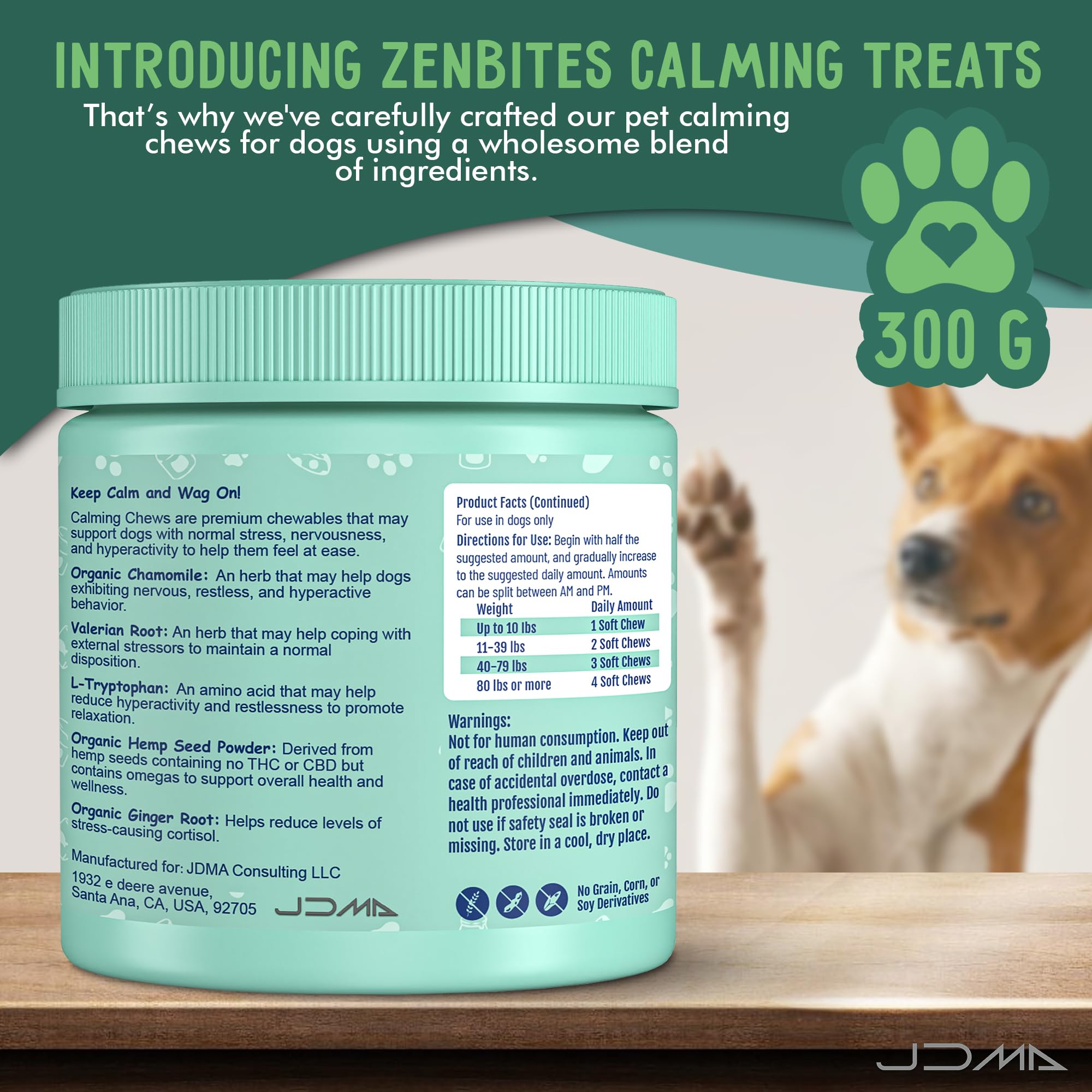 ZenBites Organic Calming Vitamin Chews for Dogs Anxiety Soft Dog Calming Treats with Chamomile Valerian Root Ginger Root & Melatonin Supports Everyday Stress & Anxiety (Duck Flavor) 120 Count