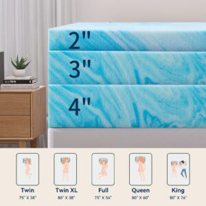 Vyfipt 2 Inch Mattress Topper Queen, Gel Infused Memory Foam Mattress Topper, Ventilated Design, CertiPUR-US Certified, Blue