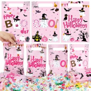 sweetude 150 pcs halloween little boo party favor bags pink little boo plastic goody bags trick or treat candy gift bags for halloween party kids theme birthday baby shower party favors supplies