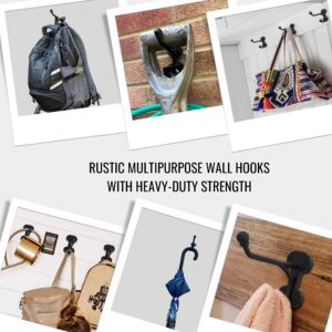 Rustic Wall Hooks Heavy Duty: Black Cast Iron Hooks for Bags, Coat, Towels and Hat, Farmhouse Decorative Antique Wall Hooks