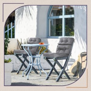 Geelin High Back Patio Chair Cushion Indoor Outdoor Seat Back Chair Cushions Tufted Patio Chair Cushions Waterproof Rocking Chair Pads Weather Replacement Cushions for Furniture (Light Gray,4 Pcs)