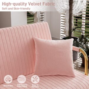 Nolohoo Loveseat Couch with Gold Legs, Velvet Pink Small Sofa with 2 Pillows, 58.6" W Tufted Upholstered Settee Cute 2 Seater Couch for Living Room, Bedroom Office Apartment (Pink,Velvet)