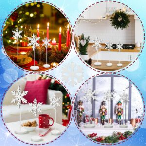 Soaoo 3 Pcs Christmas Snowflake Decorations Wooden Snowflakes Tabletop Decor White Winter Snowflake Table Sign Xmas Tall Standing Wood Block Snowflake Centerpieces for Tables Shelf Mantel Indoor Decor